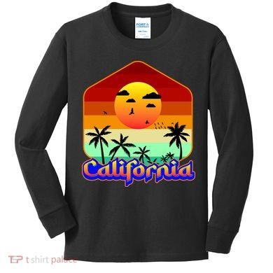 California Retro Beach Sunset Logo Kids Long Sleeve Shirt