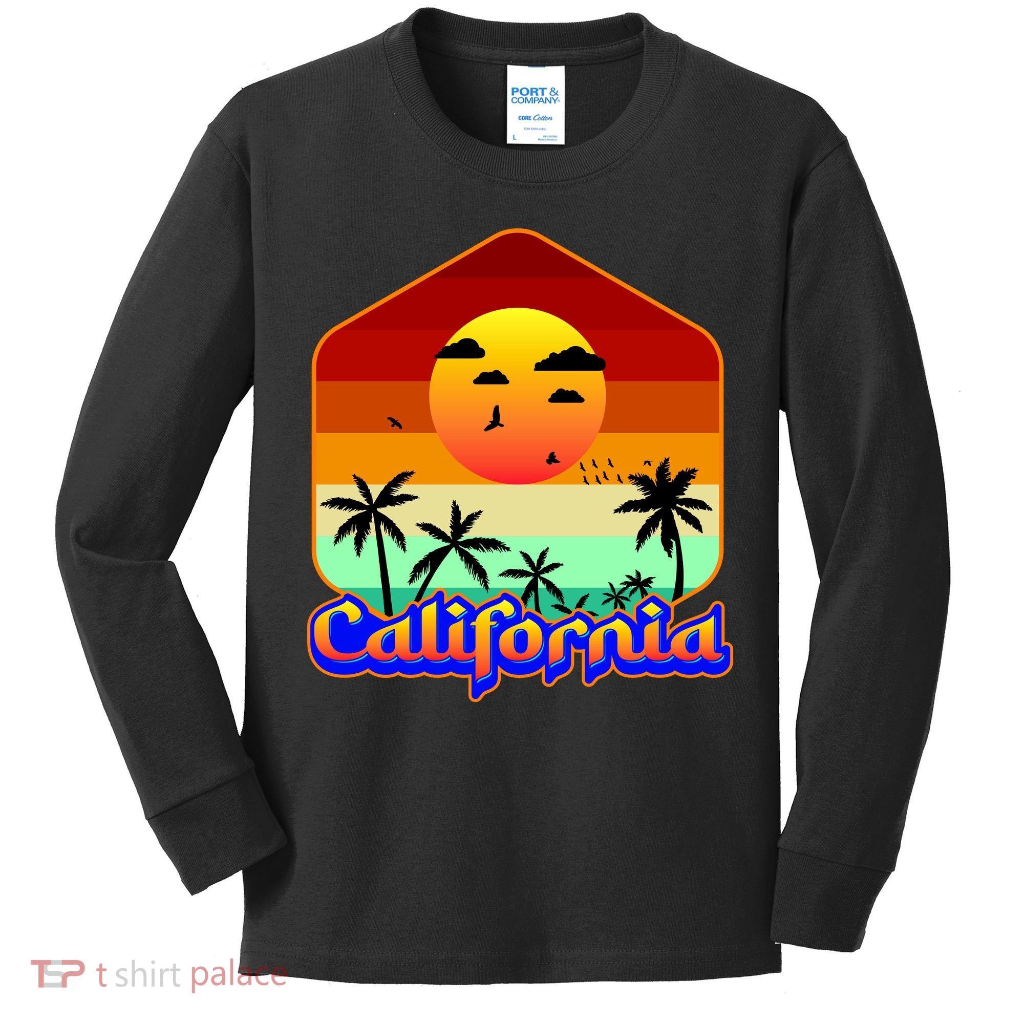 California Retro Beach Sunset Logo Kids Long Sleeve Shirt