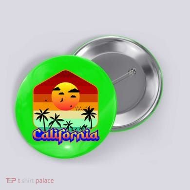 California Retro Beach Sunset Logo Button