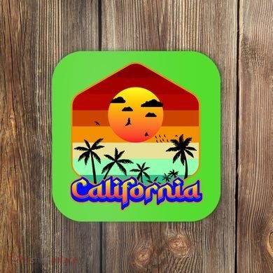 California Retro Beach Sunset Logo Coaster