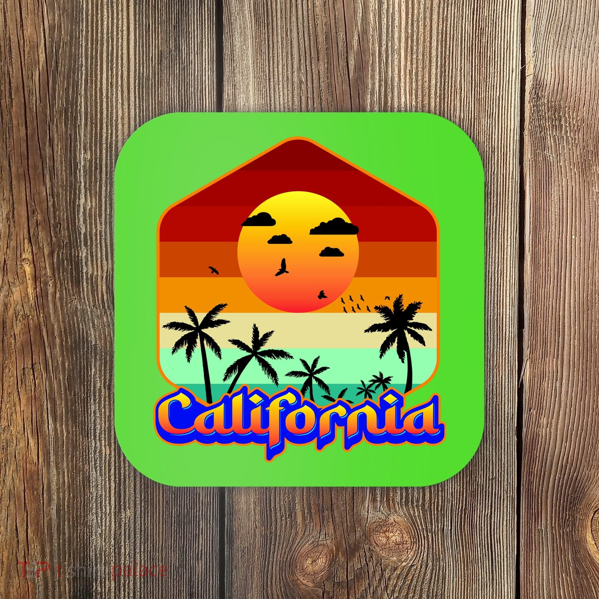 California Retro Beach Sunset Logo Coaster
