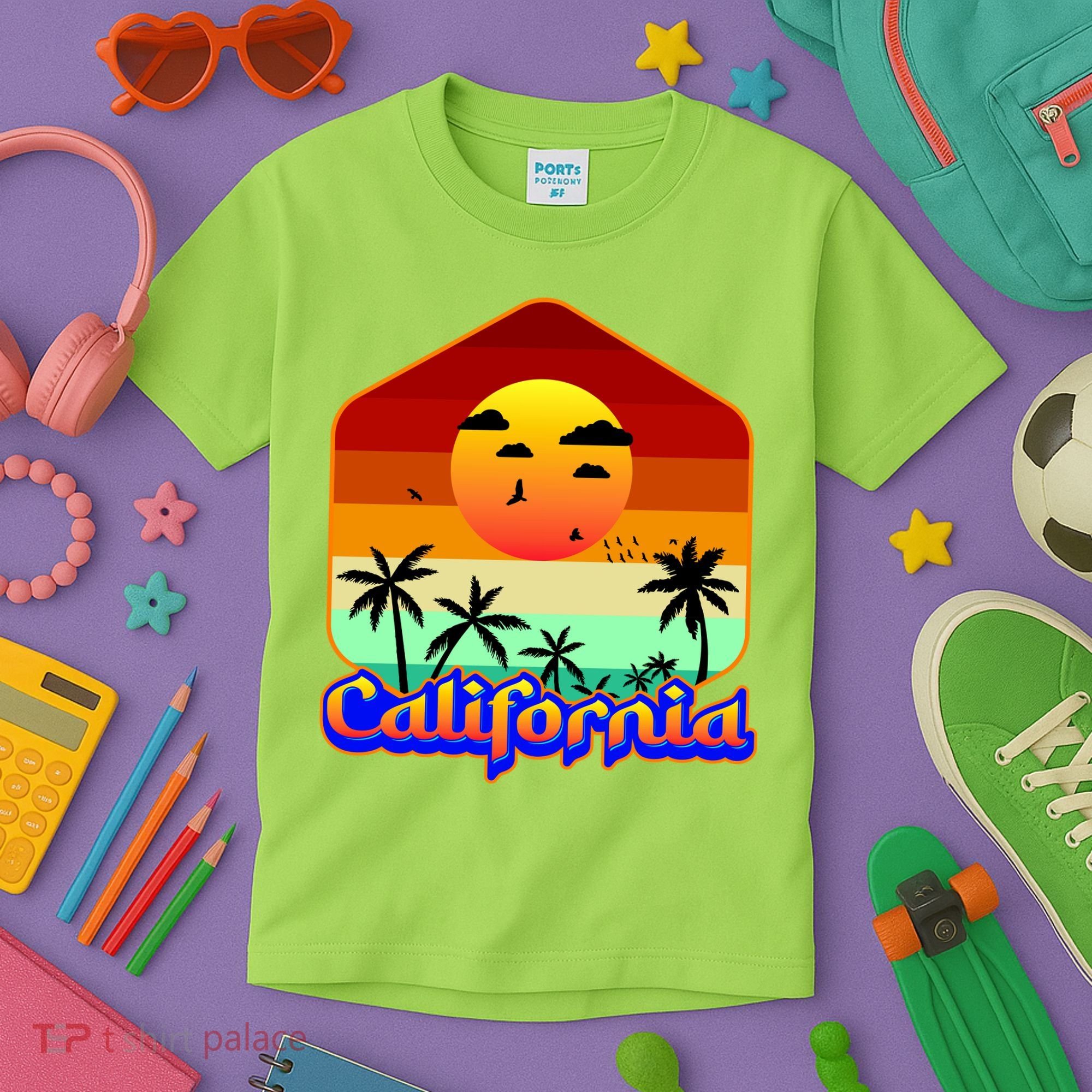 California Retro Beach Sunset Logo Kids T-Shirt