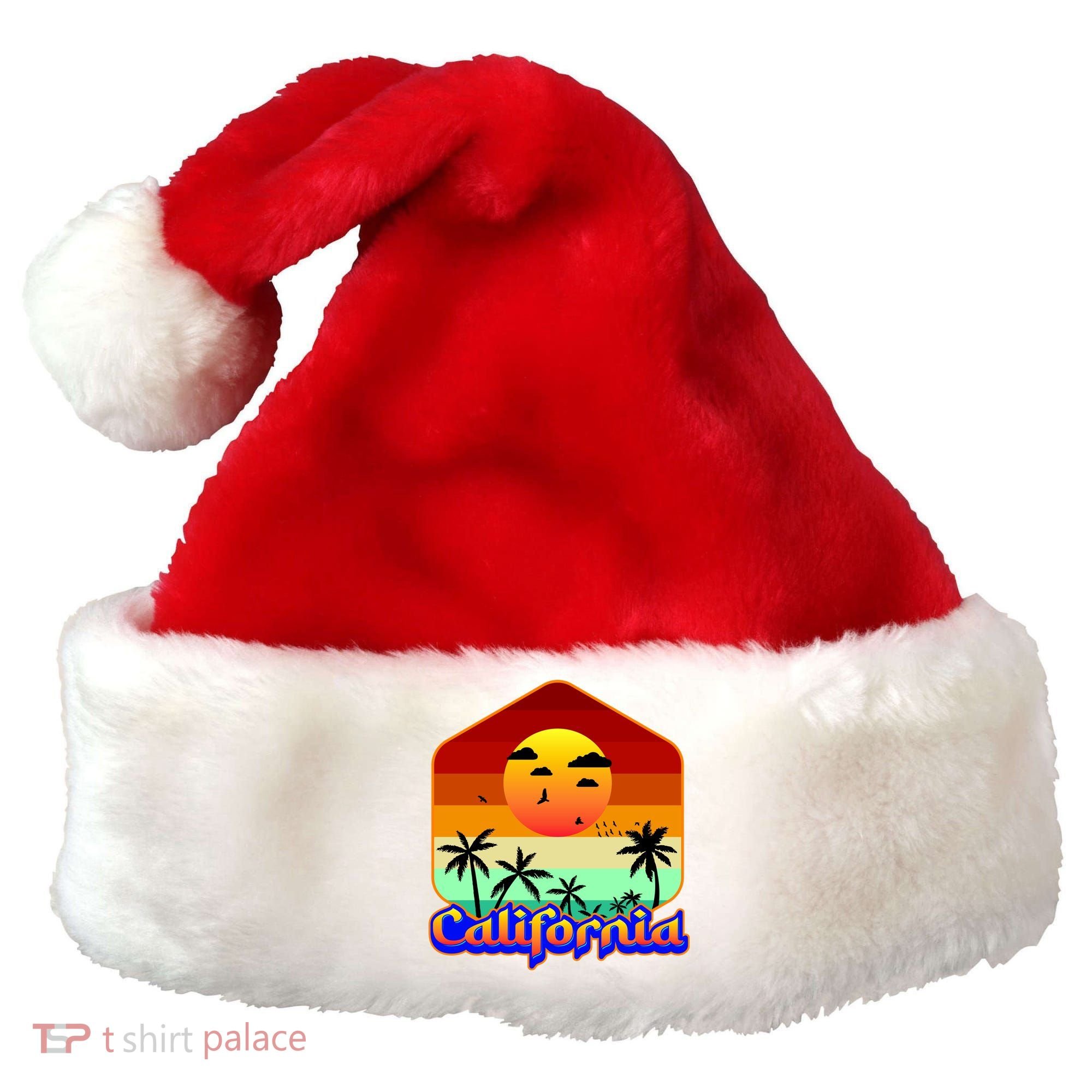California Retro Beach Sunset Logo Santa Hat