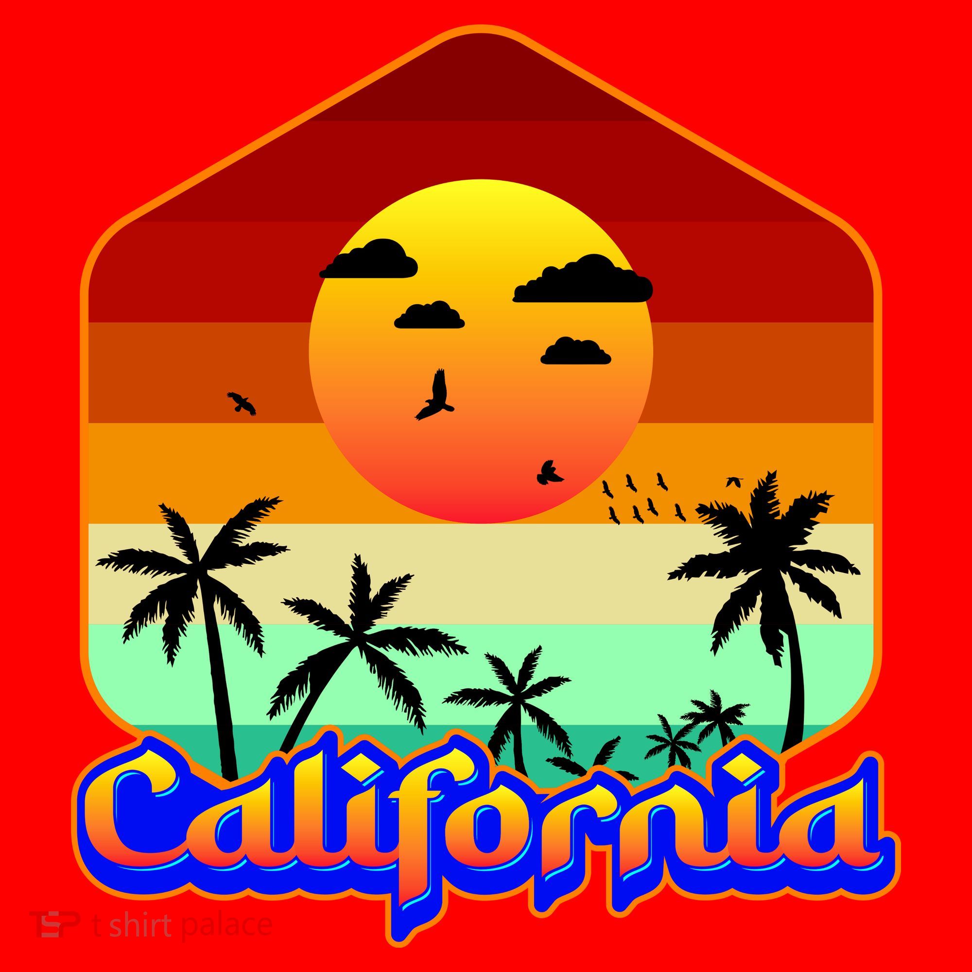 California Retro Beach Sunset Logo Santa Hat
