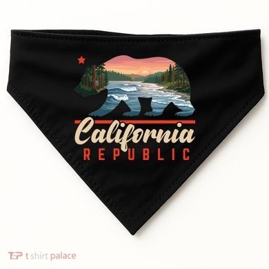 California Republic Bear Cali West Coast Beach Sunset USA-Made Doggie Bandana