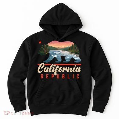 California Republic Bear Cali West Coast Beach Sunset Hoodie
