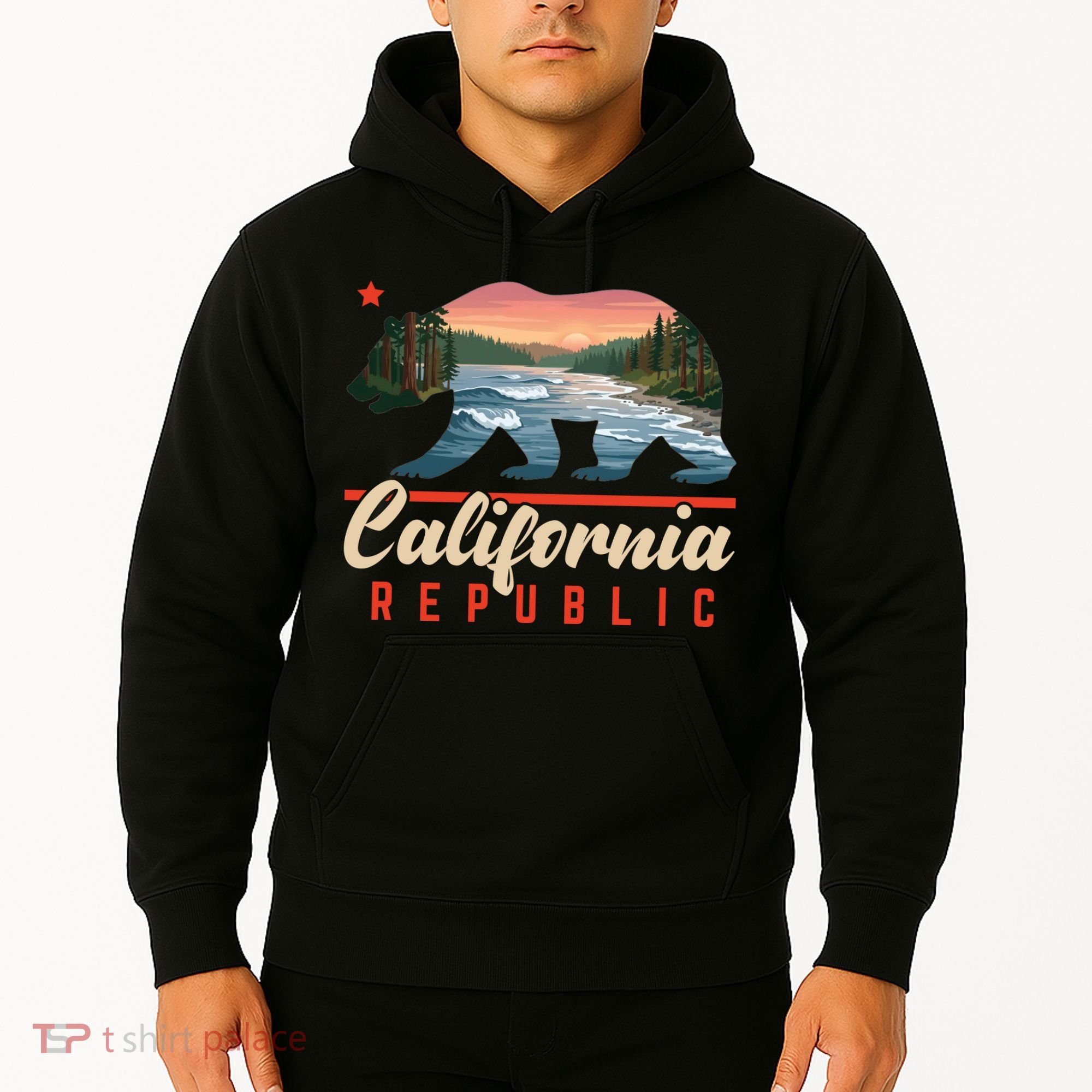 California Republic Bear Cali West Coast Beach Sunset Hoodie
