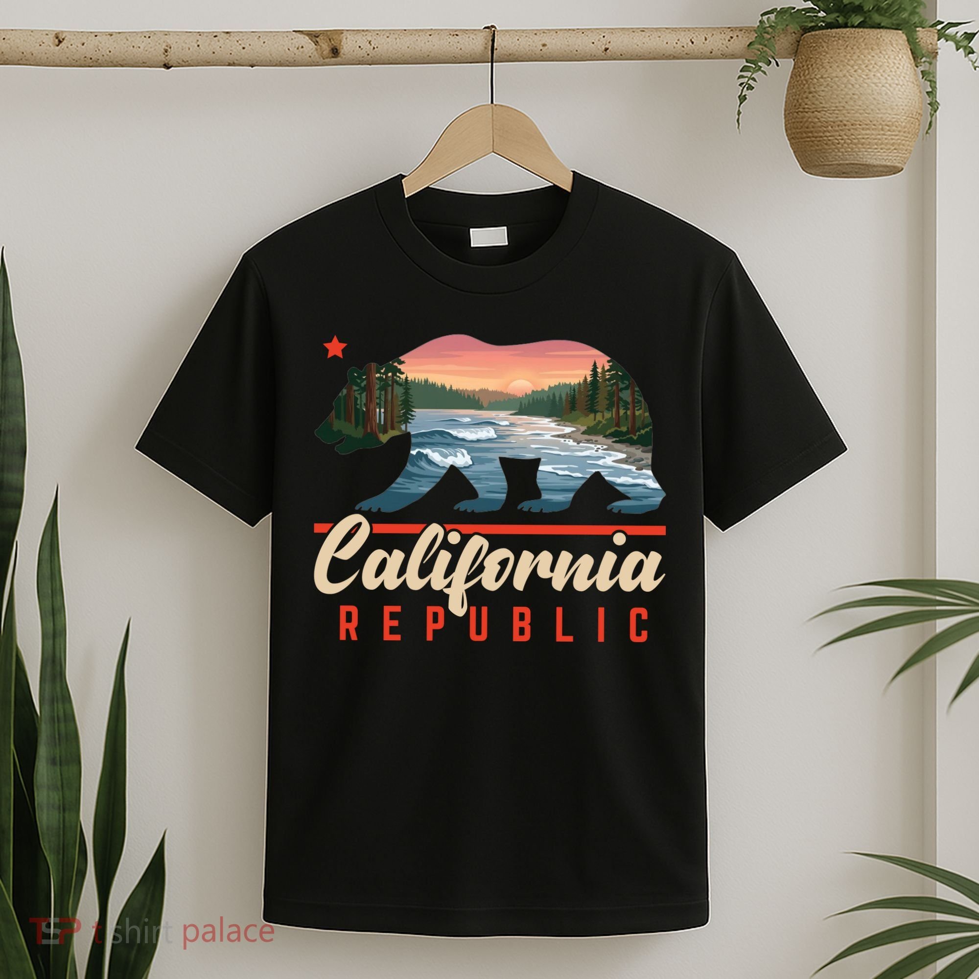 California Republic Bear Cali West Coast Beach Sunset T-Shirt