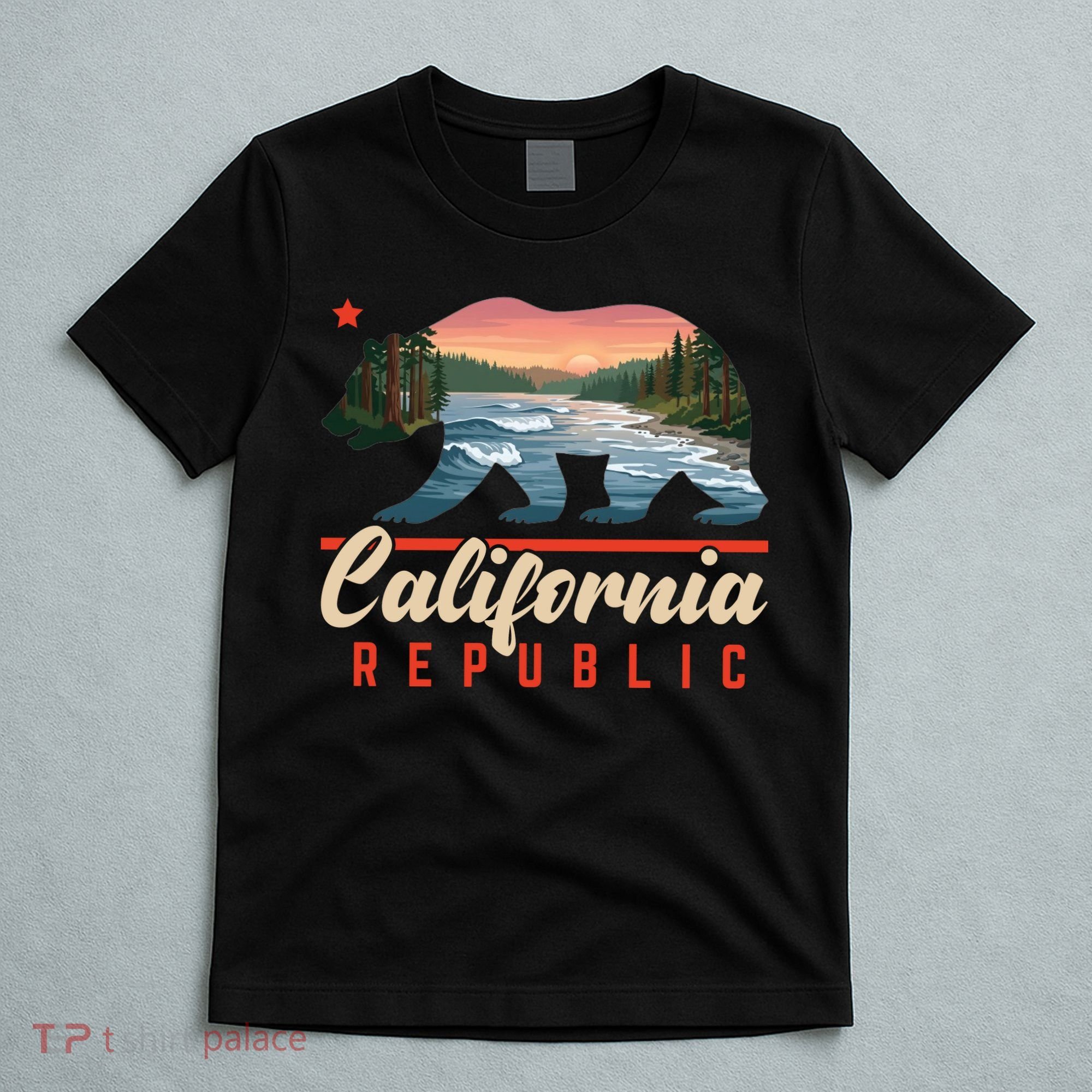 California Republic Bear Cali West Coast Beach Sunset T-Shirt
