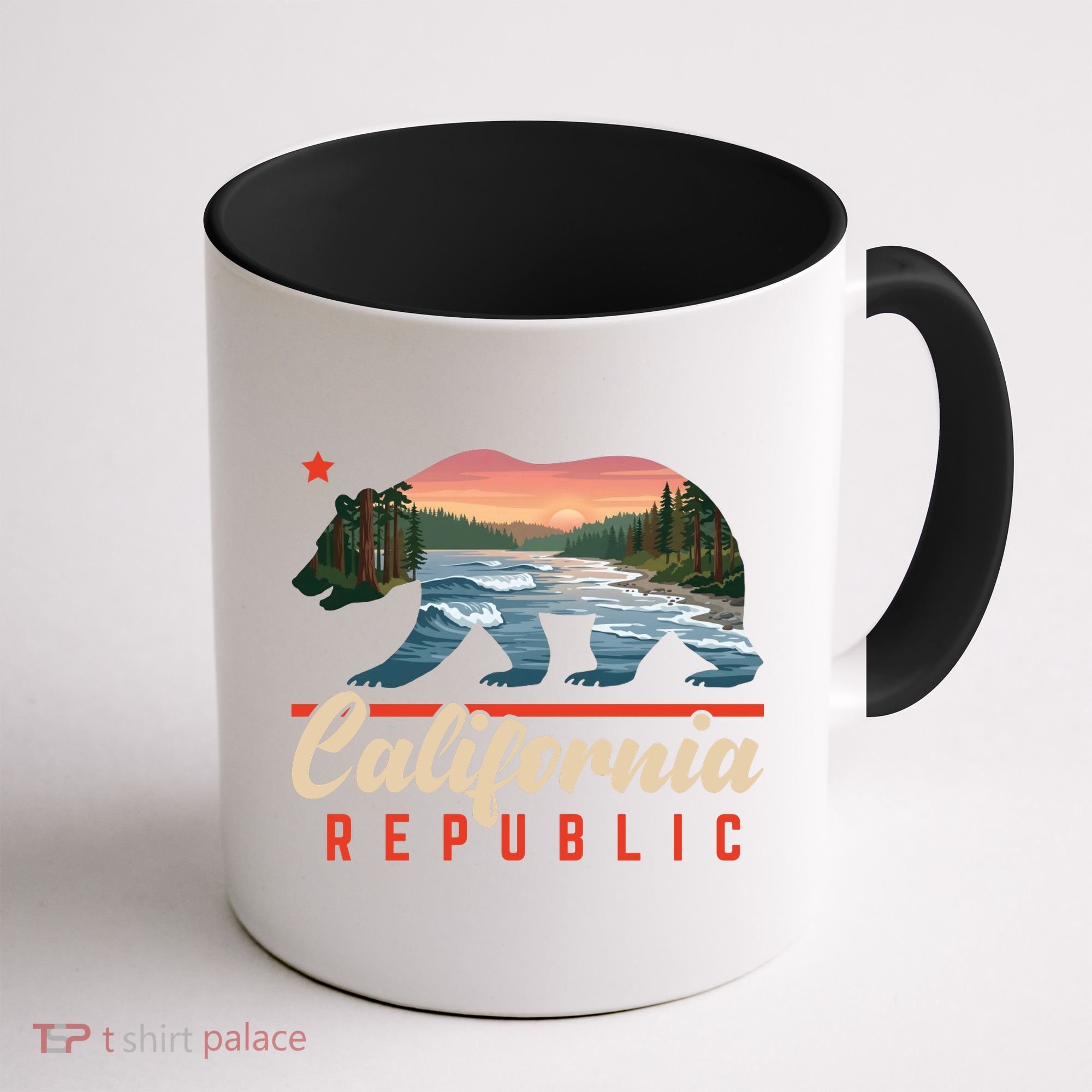 California Republic Bear Cali West Coast Beach Sunset Coffee Mug