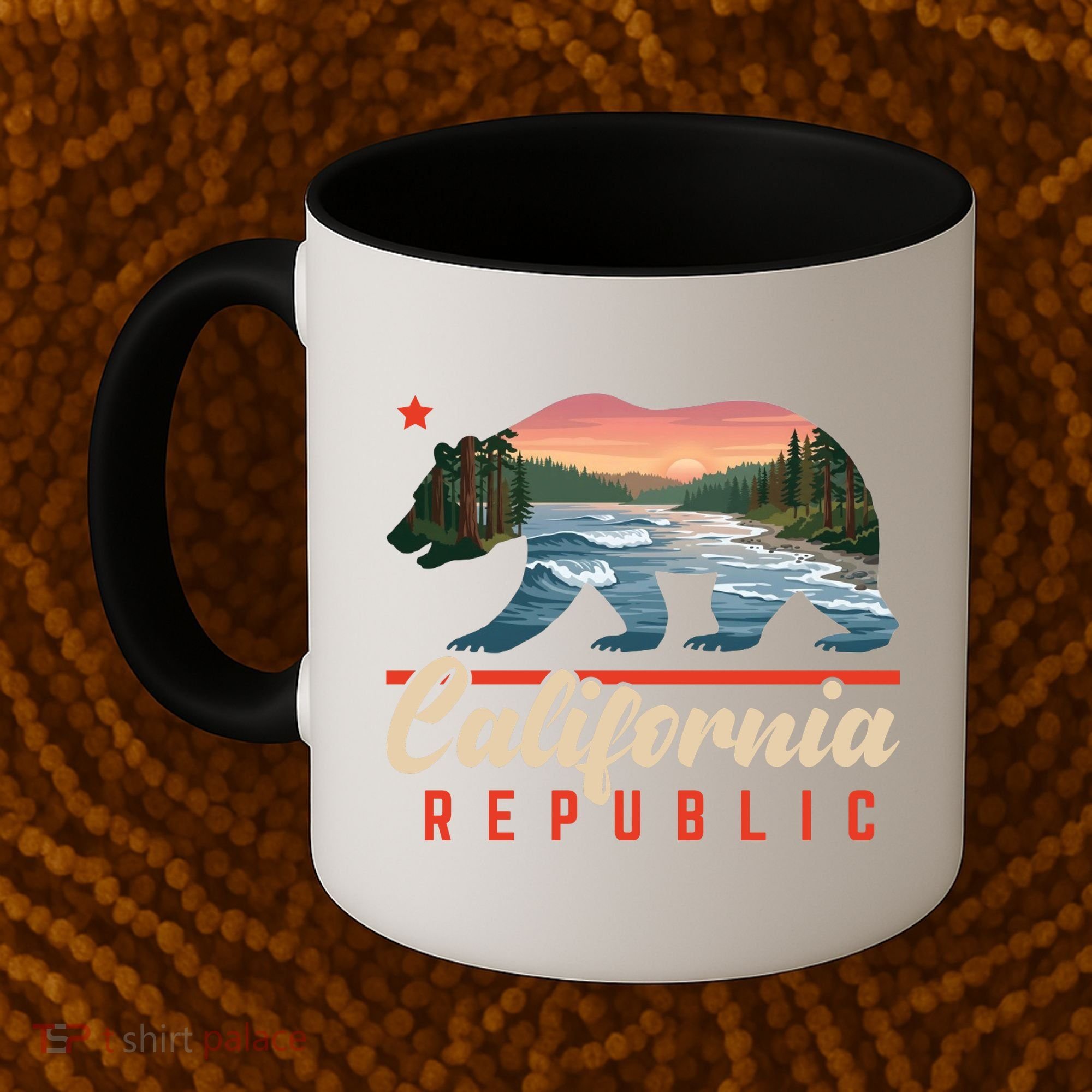 California Republic Bear Cali West Coast Beach Sunset Coffee Mug