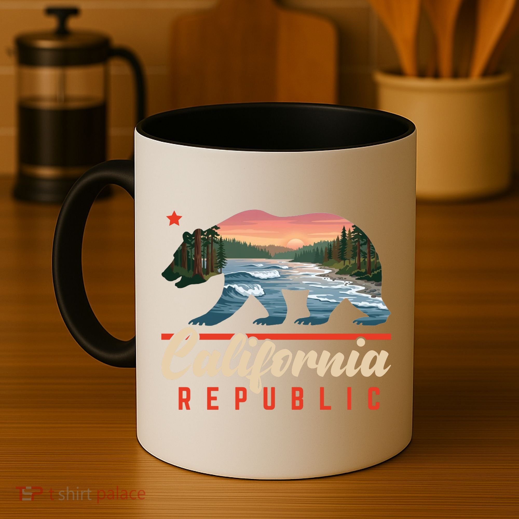 California Republic Bear Cali West Coast Beach Sunset Coffee Mug