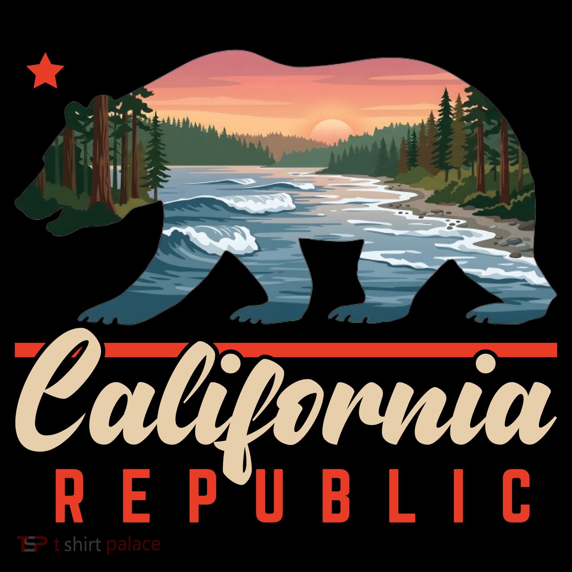 California Republic Bear Cali West Coast Beach Sunset Coffee Mug