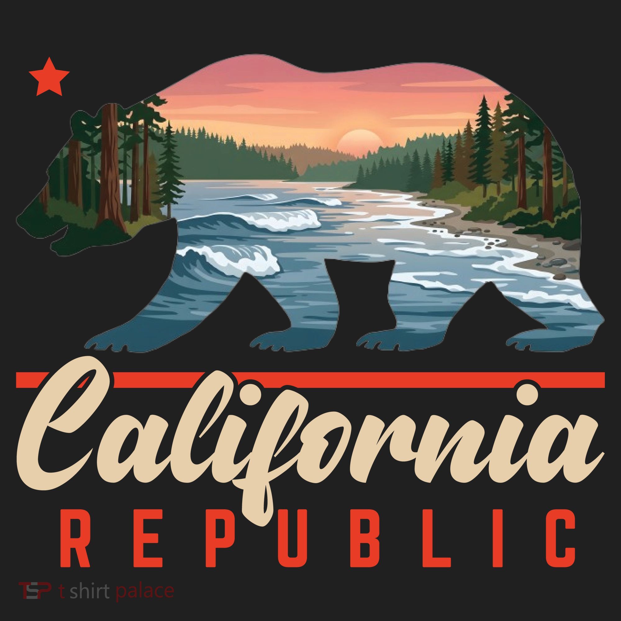 California Republic Bear Cali West Coast Beach Sunset Beanie