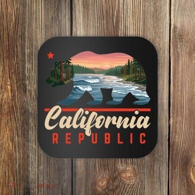 California Republic Bear Cali West Coast Beach Sunset Coaster