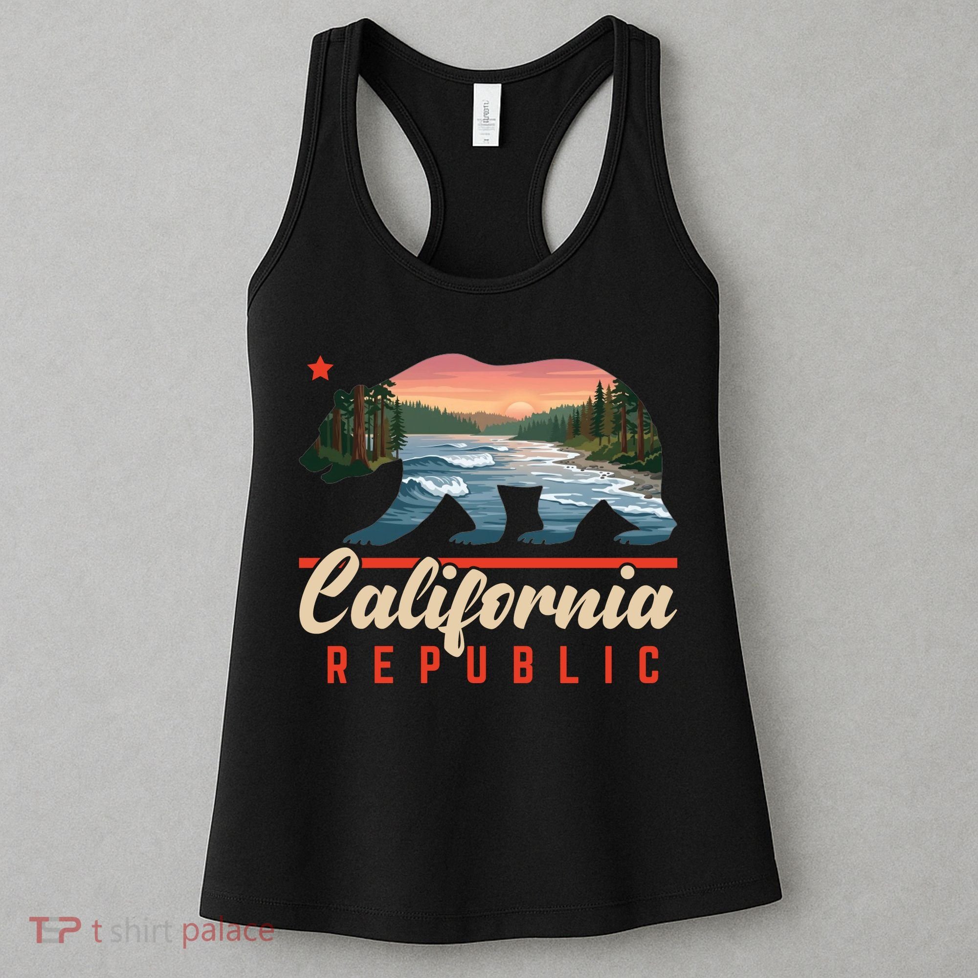 California Republic Bear Cali West Coast Beach Sunset Women's Tank Top