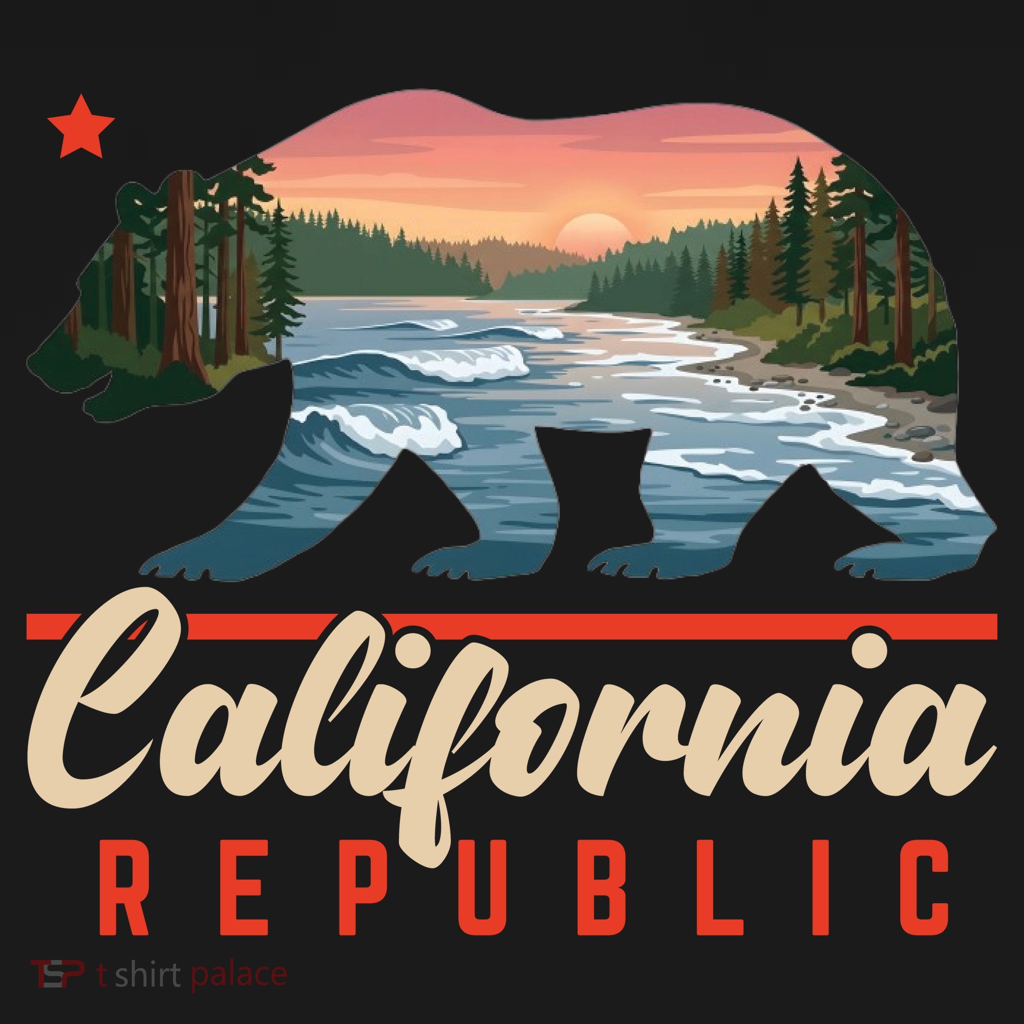 California Republic Bear Cali West Coast Beach Sunset Baby Bodysuit
