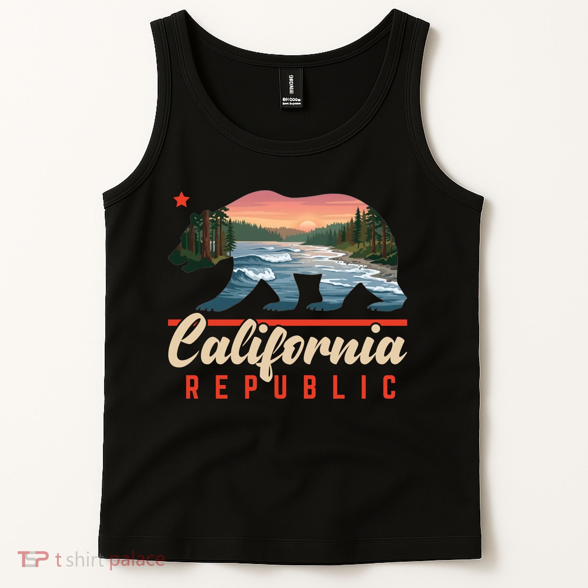 California Republic Bear Cali West Coast Beach Sunset Tank Top