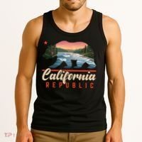 California Republic Bear Cali West Coast Beach Sunset Tank Top thumb 3