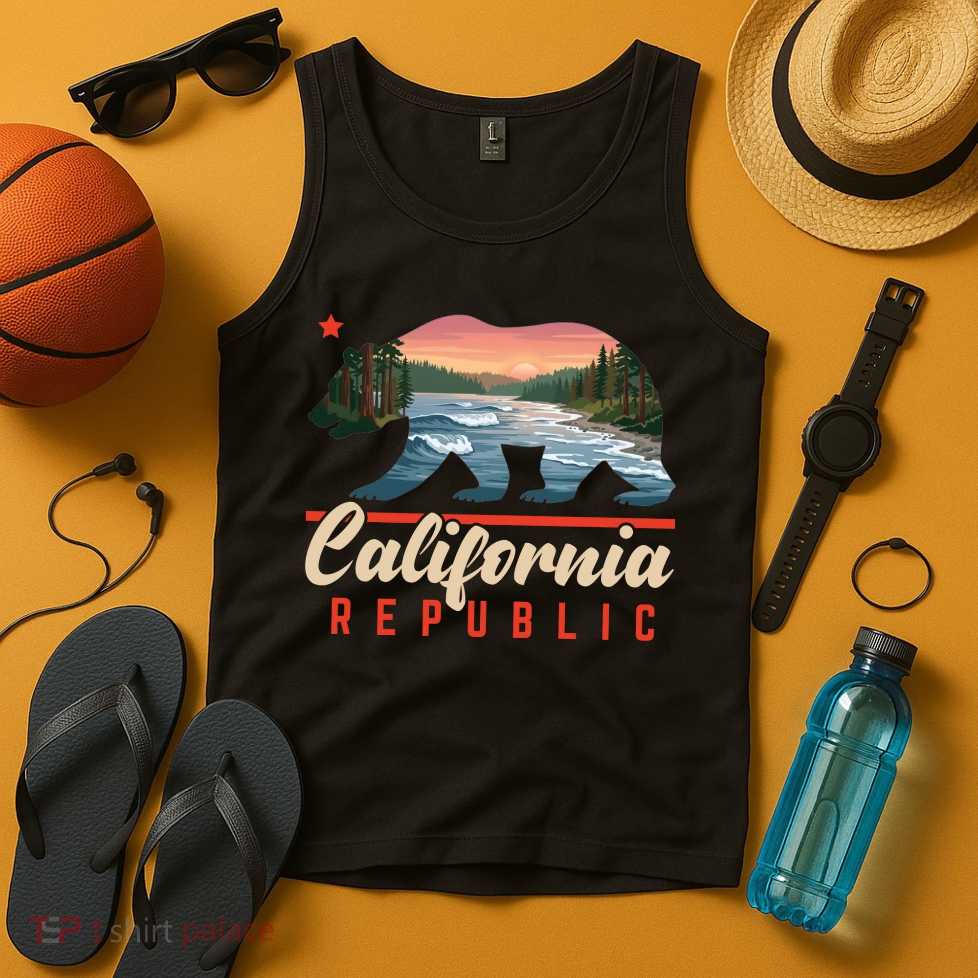 California Republic Bear Cali West Coast Beach Sunset Tank Top