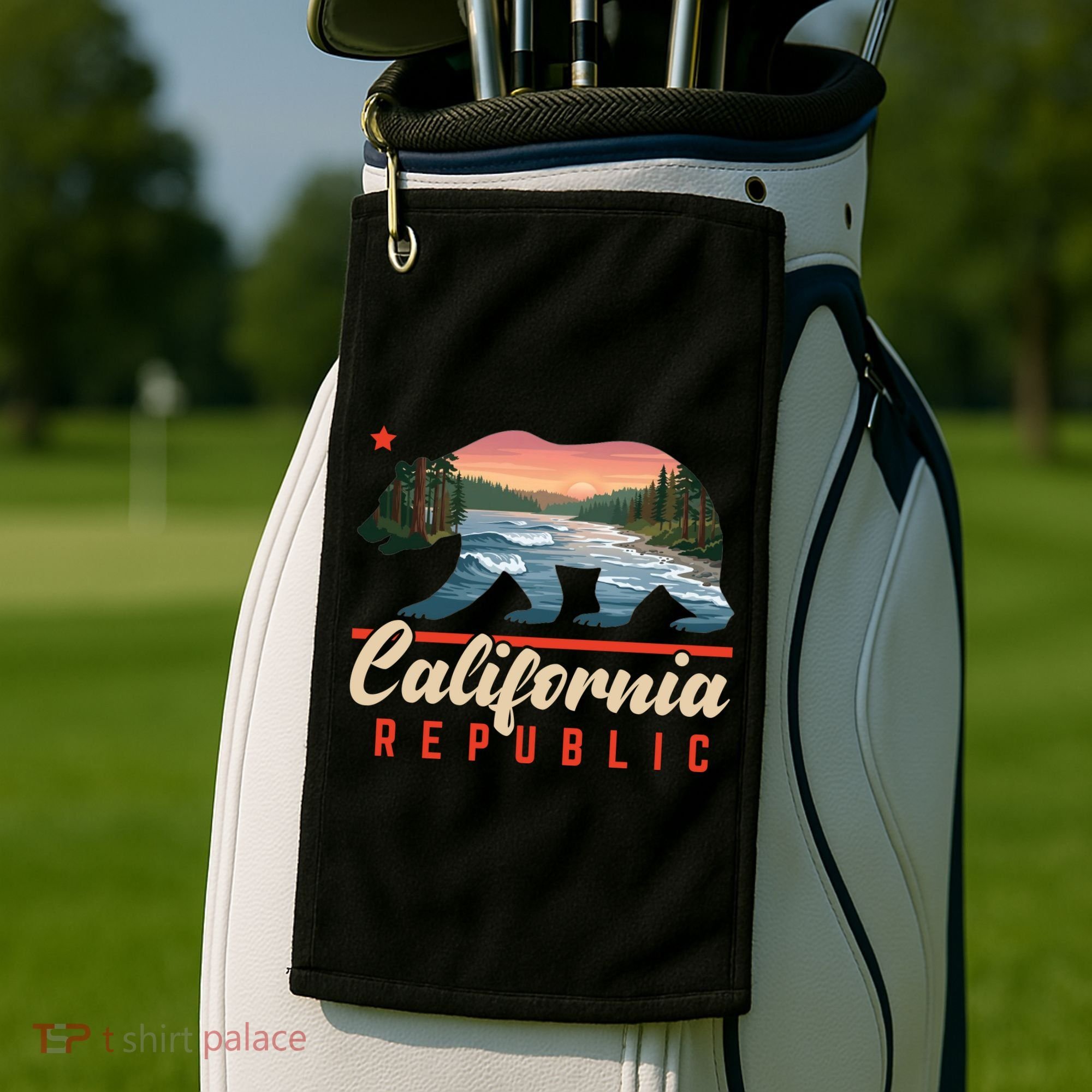 California Republic Bear Cali West Coast Beach Sunset Golf Towel