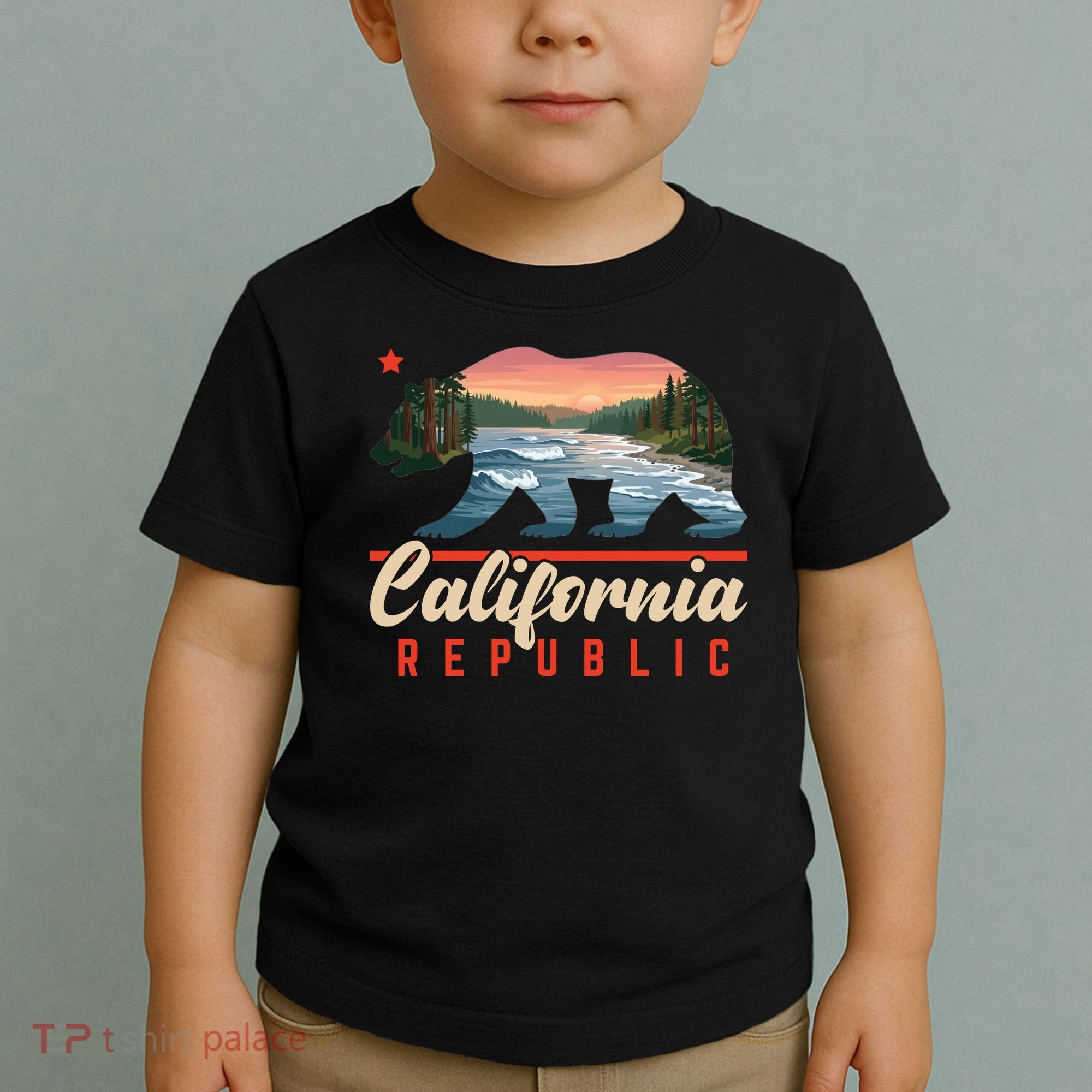 California Republic Bear Cali West Coast Beach Sunset Toddler T-Shirt