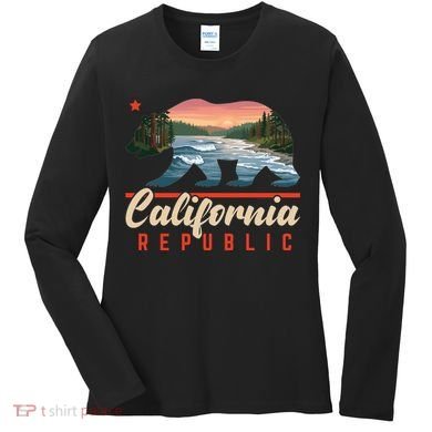 California Republic Bear Cali West Coast Beach Sunset Women's Long Sleeve Shirt