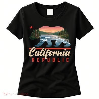 California Republic Bear Cali West Coast Beach Sunset Women's T-Shirt