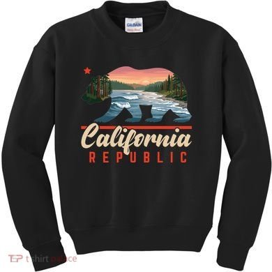 California Republic Bear Cali West Coast Beach Sunset Kids Sweatshirt