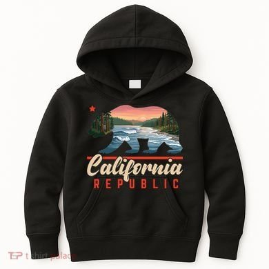 California Republic Bear Cali West Coast Beach Sunset Kids Hoodie
