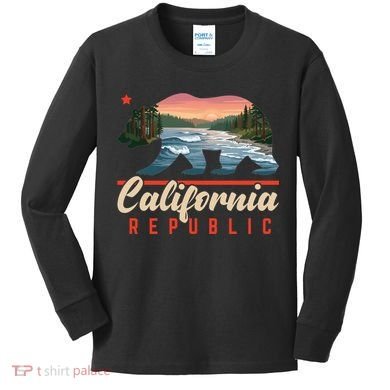 California Republic Bear Cali West Coast Beach Sunset Kids Long Sleeve Shirt