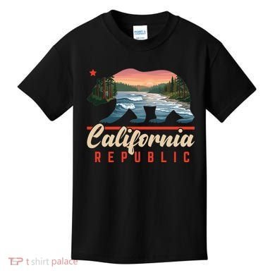 California Republic Bear Cali West Coast Beach Sunset Kids T-Shirt