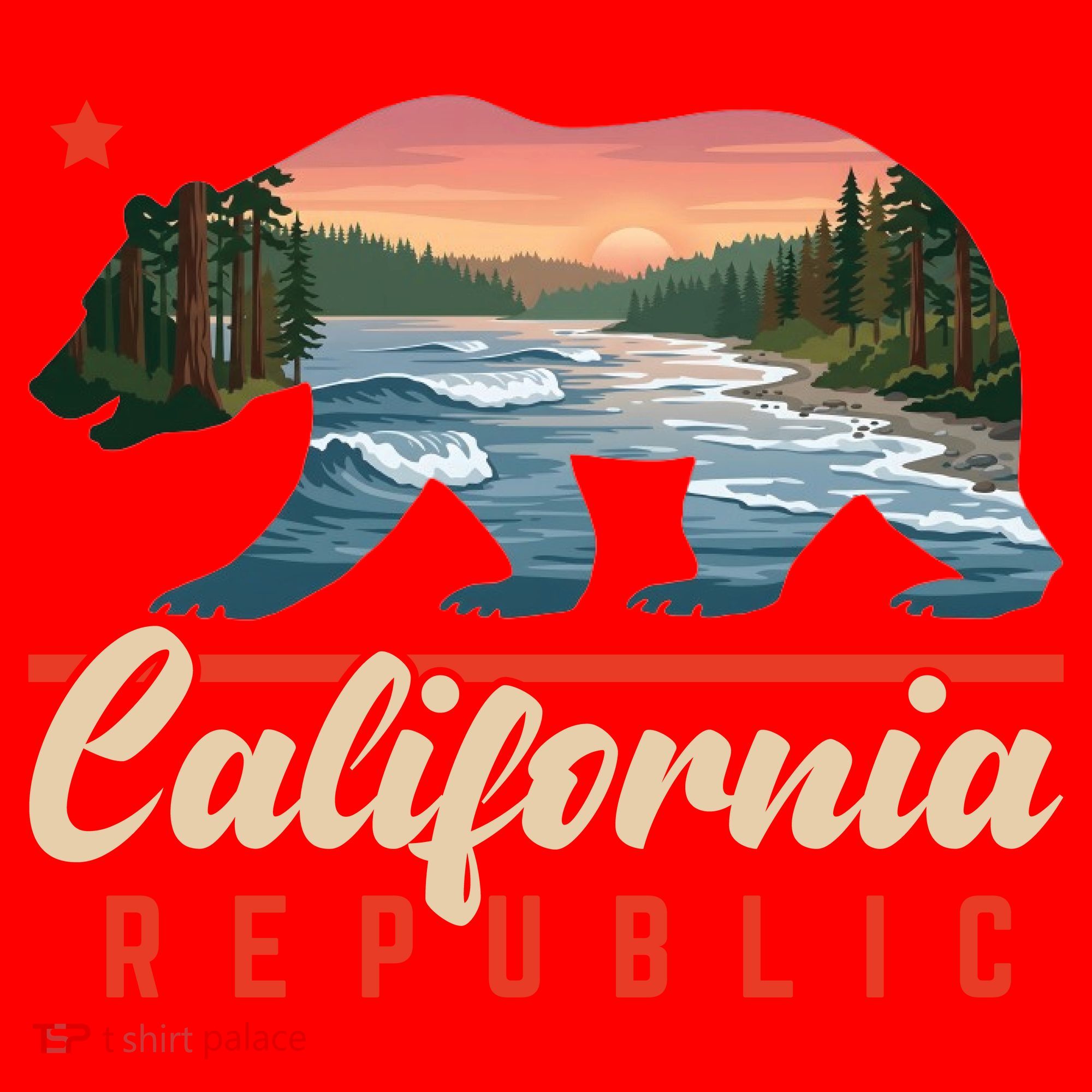 California Republic Bear Cali West Coast Beach Sunset Santa Hat