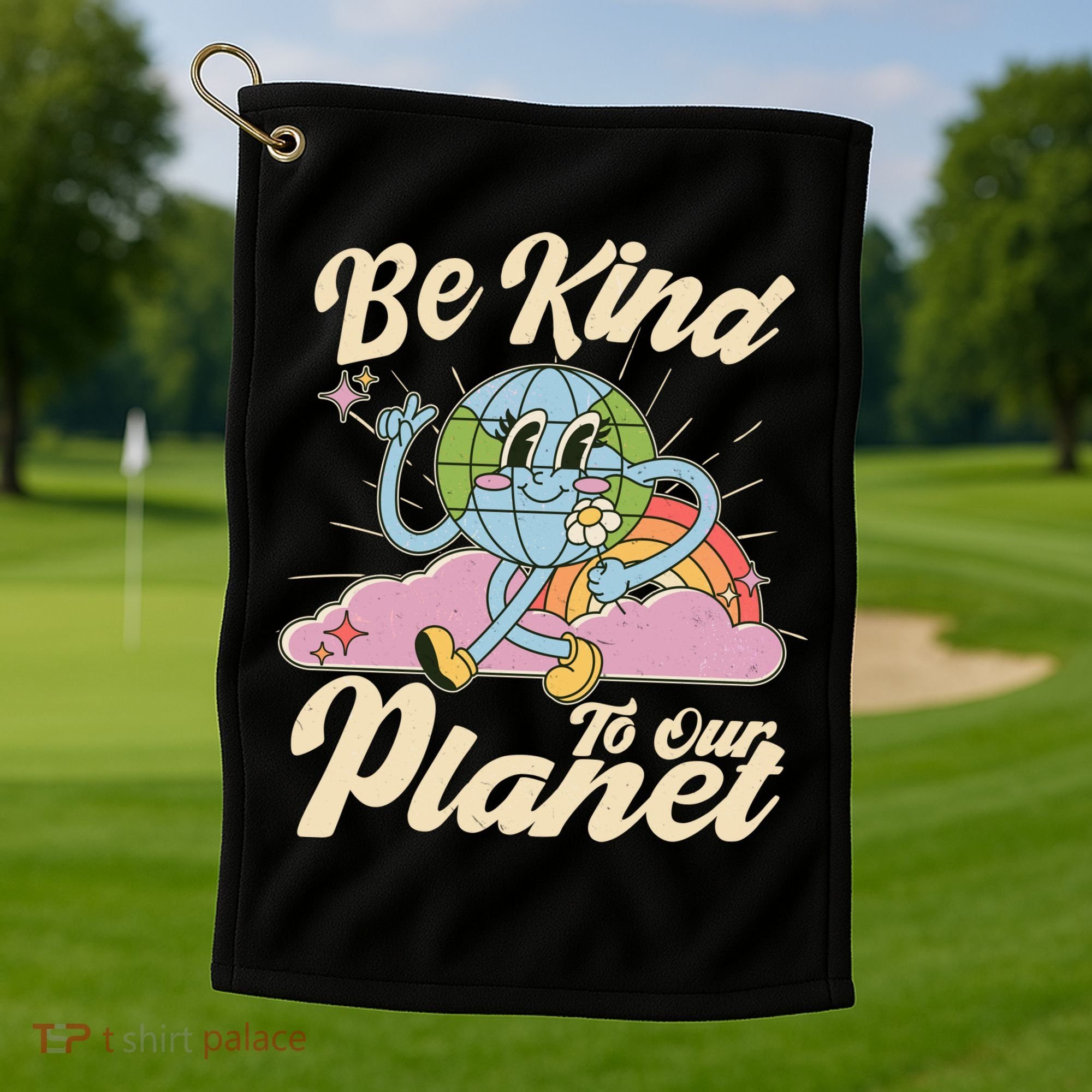 Cute Retro Be Kind To Our Planet Celebrate Earth Day Golf Towel