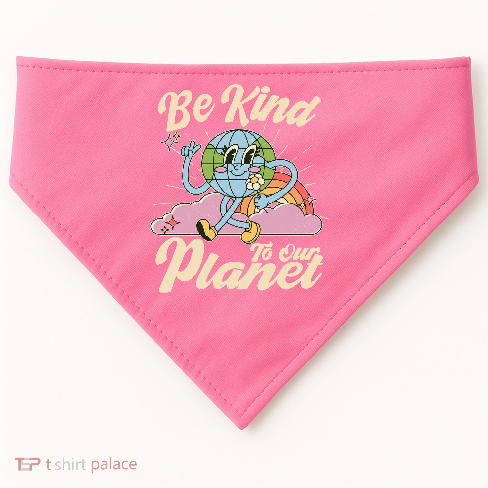 Cute Retro Be Kind To Our Planet Celebrate Earth Day USA-Made Doggie Bandana