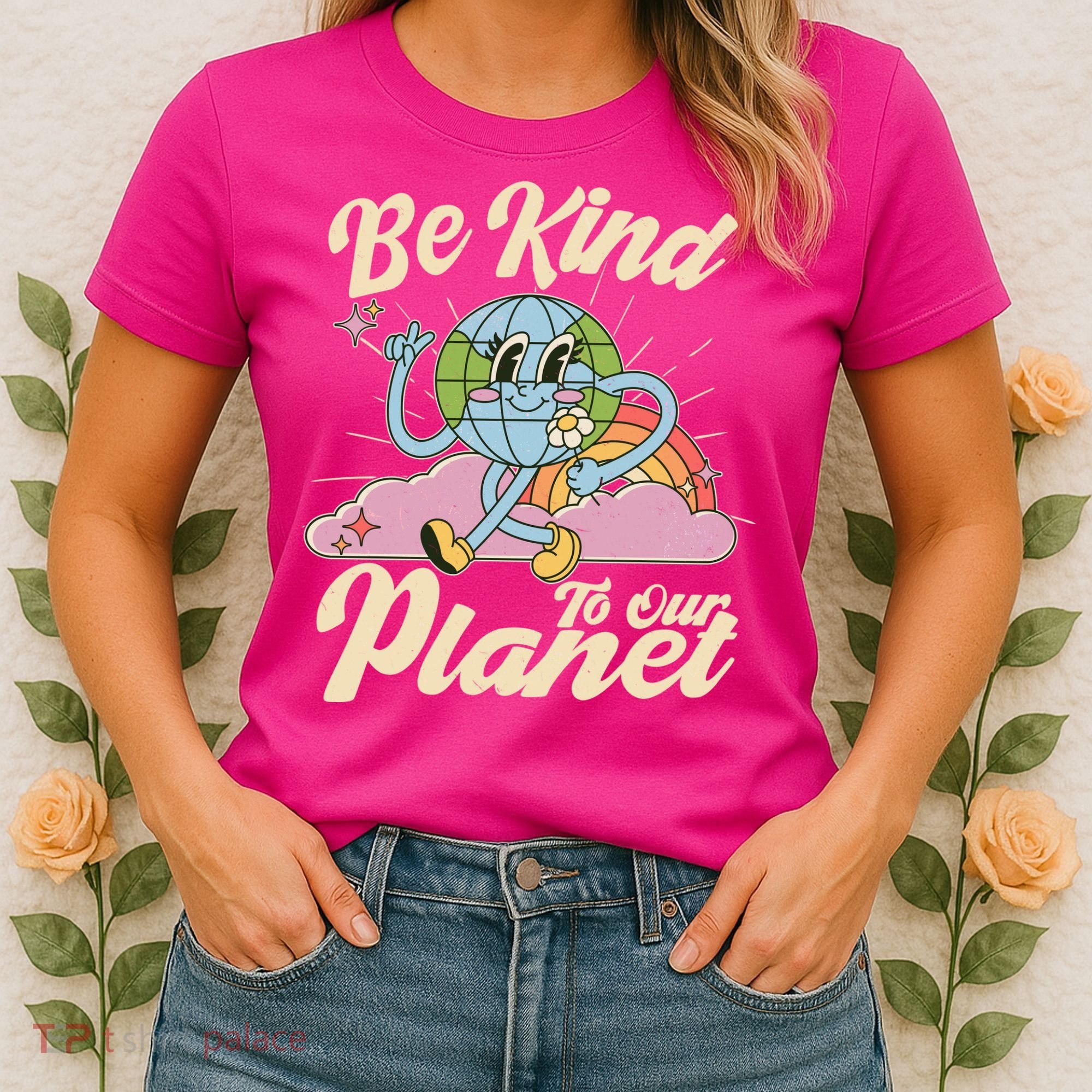 Cute Retro Be Kind To Our Planet Celebrate Earth Day Women's T-Shirt