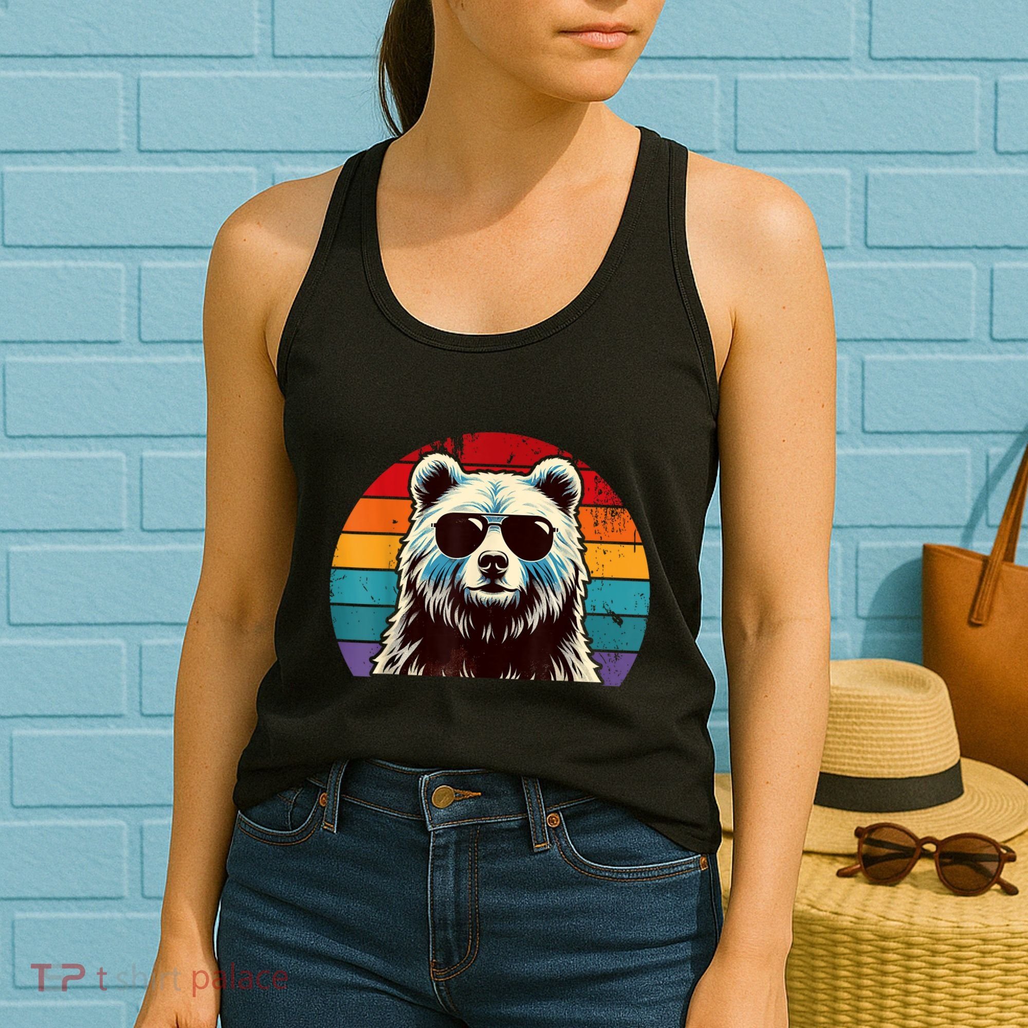 Cool Retro Bear In Sunglasses 70s 80s 90s Novelty Funny Bear Women's Tank Top
