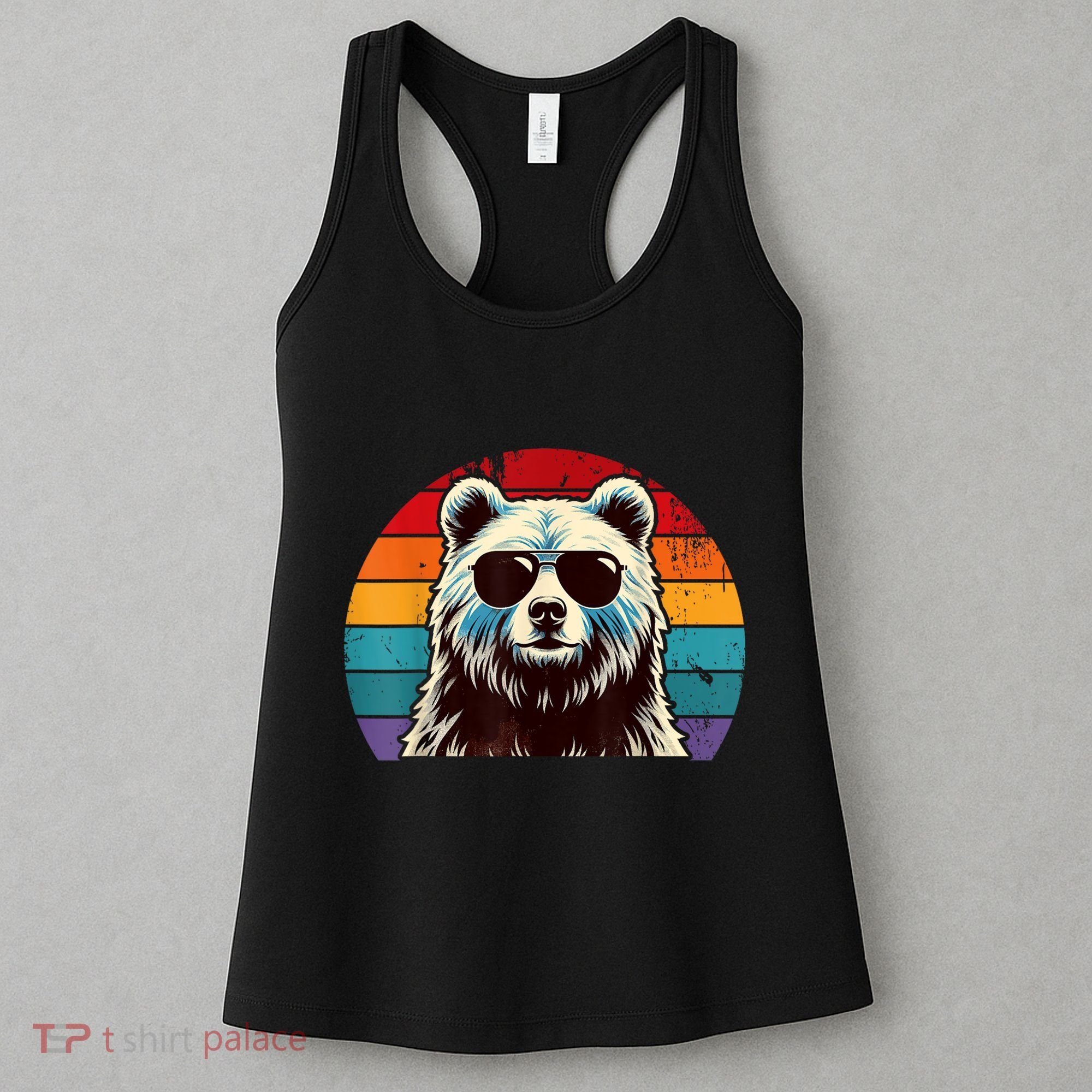 Cool Retro Bear In Sunglasses 70s 80s 90s Novelty Funny Bear Women's Tank Top