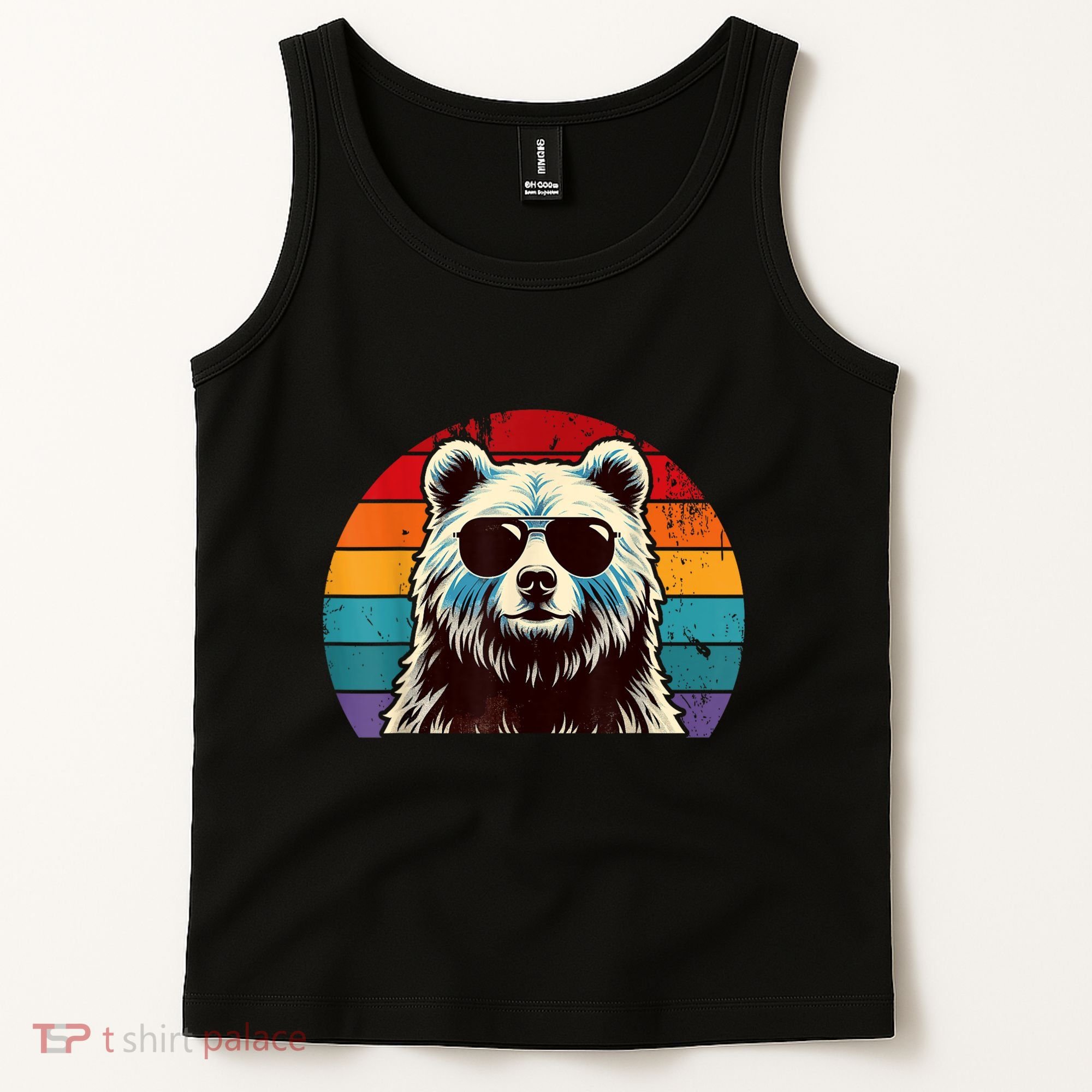 Cool Retro Bear In Sunglasses 70s 80s 90s Novelty Funny Bear Tank Top