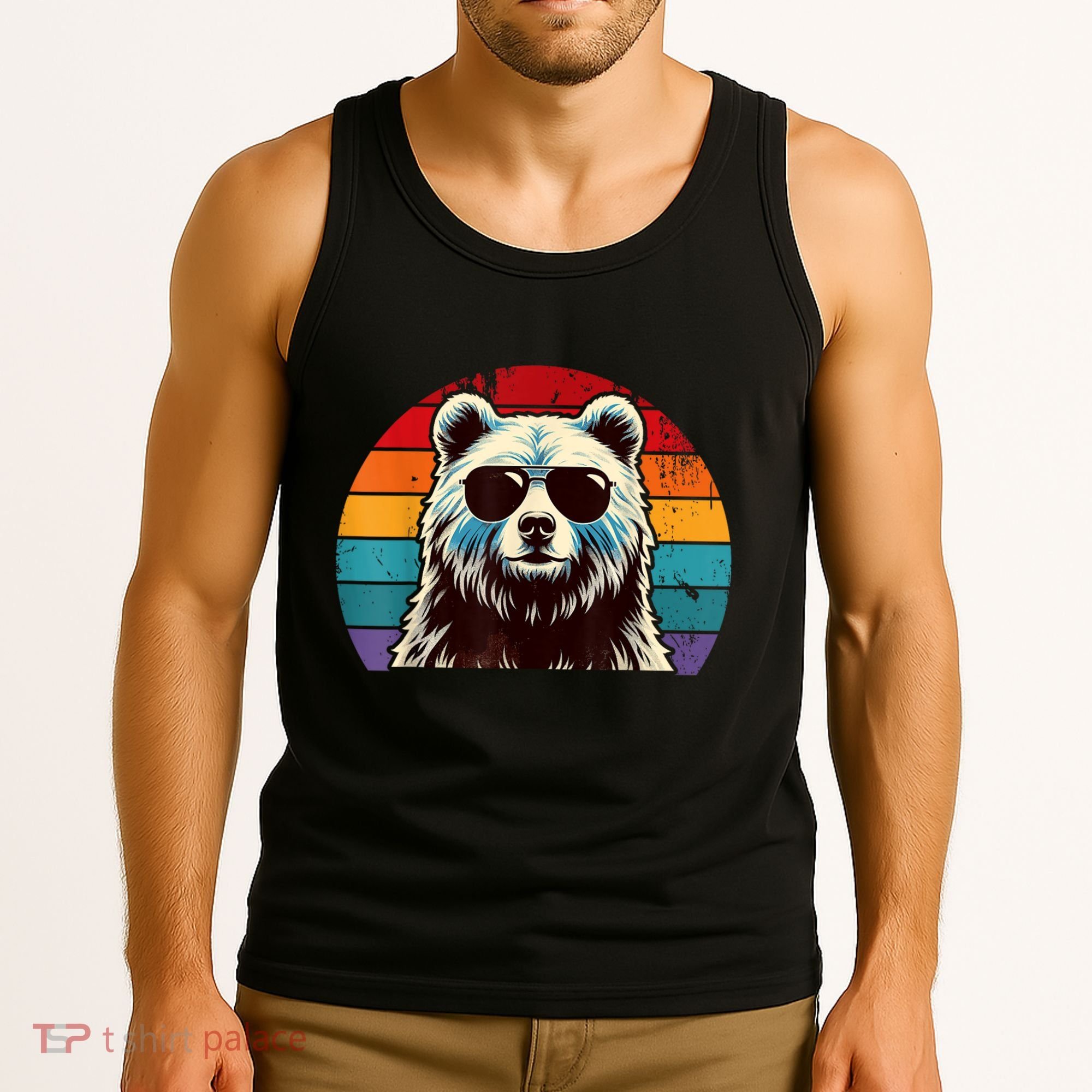 Cool Retro Bear In Sunglasses 70s 80s 90s Novelty Funny Bear Tank Top