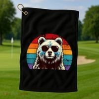 Cool Retro Bear In Sunglasses 70s 80s 90s Novelty Funny Bear Golf Towel thumb 1