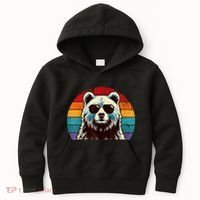 Cool Retro Bear In Sunglasses 70s 80s 90s Novelty Funny Bear Kids Hoodie thumb 0