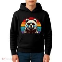 Cool Retro Bear In Sunglasses 70s 80s 90s Novelty Funny Bear Kids Hoodie thumb 4