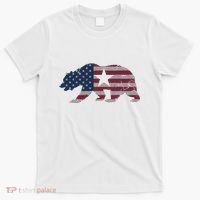 California Republic Bear American Flag 4th Of July Usa T-Shirt thumb 0