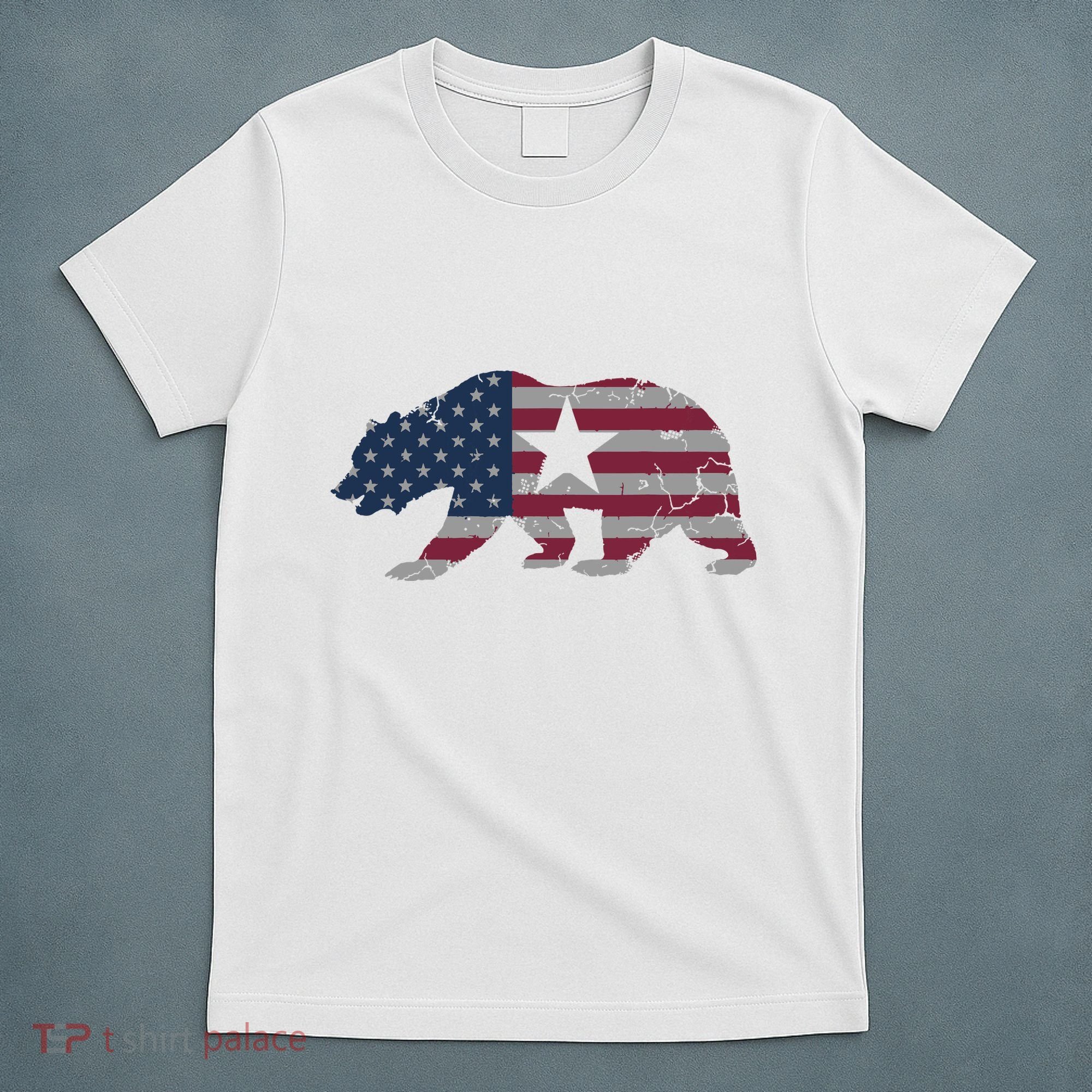 California Republic Bear American Flag 4th Of July Usa T-Shirt