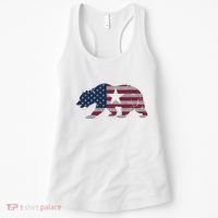 California Republic Bear American Flag 4th Of July Usa Women's Tank Top thumb 0