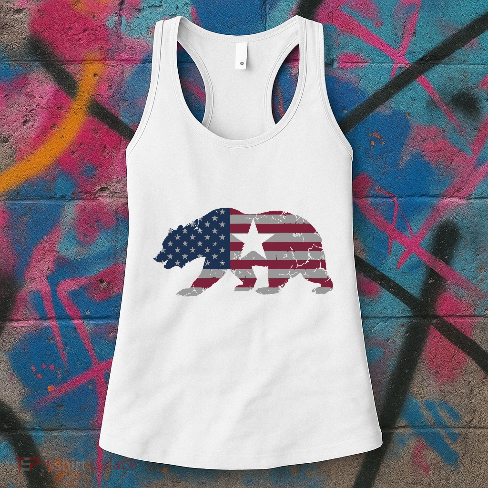 California Republic Bear American Flag 4th Of July Usa Women's Tank Top