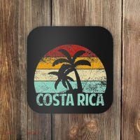 Costa Rica Beach Sunset Palm Tree Retro Vacation Costa Rica Coaster thumb 0