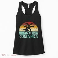 Costa Rica Beach Sunset Palm Tree Retro Vacation Costa Rica Women's Tank Top thumb 0