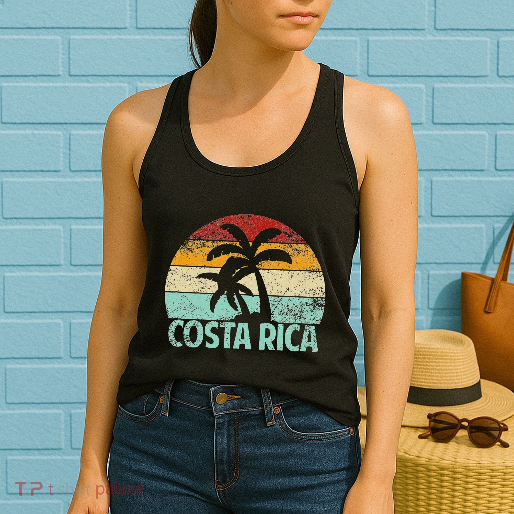Costa Rica Beach Sunset Palm Tree Retro Vacation Costa Rica Women's Tank Top